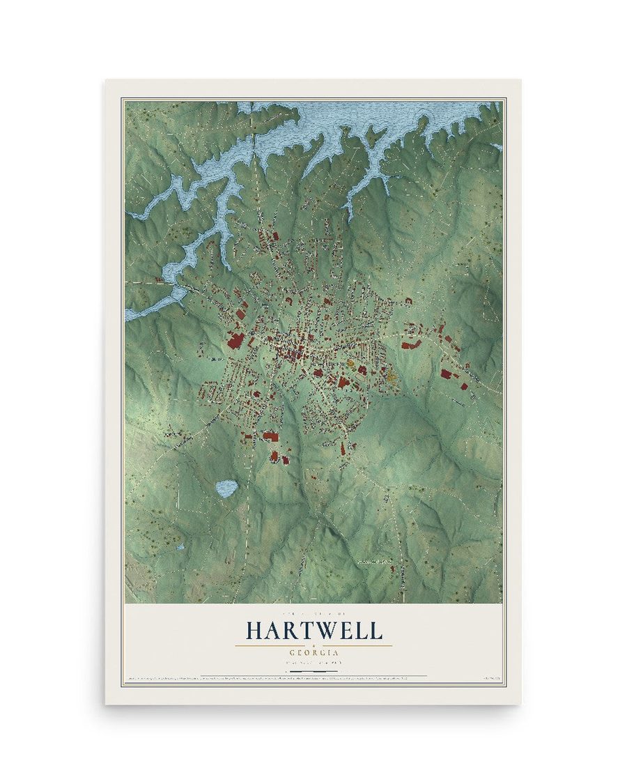 Hartwell, Georgia map print, 12 x 18 in, print only
