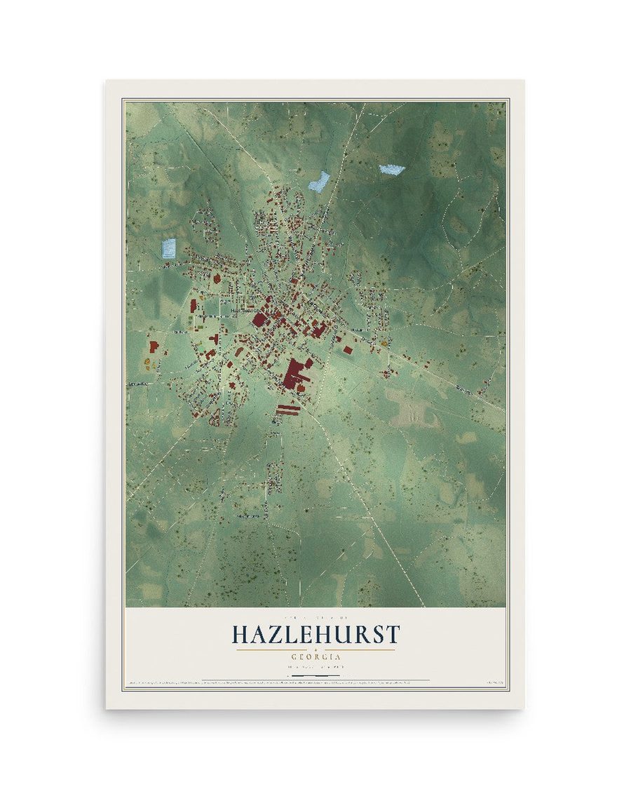 Hazlehurst, Georgia map print, 12 x 18 in, print only