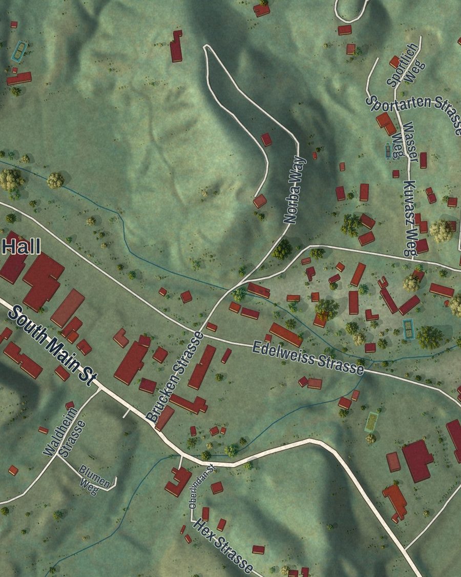 Close-up of Helen streets on the map