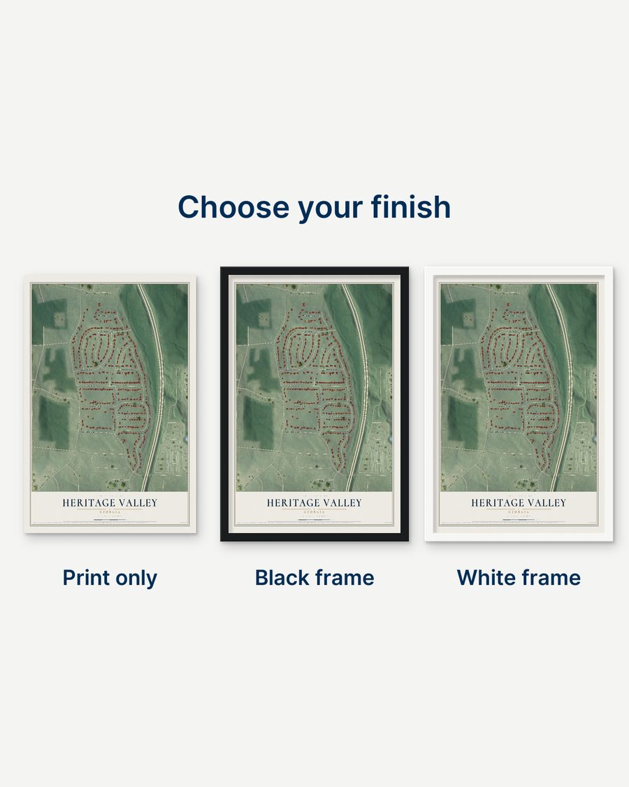The Heritage Valley, Georgia map as a print only, in a black frame and in a white frame