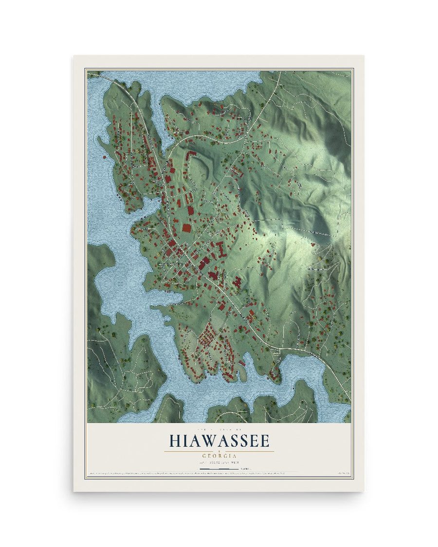 Hiawassee, Georgia map print, 12 x 18 in, print only