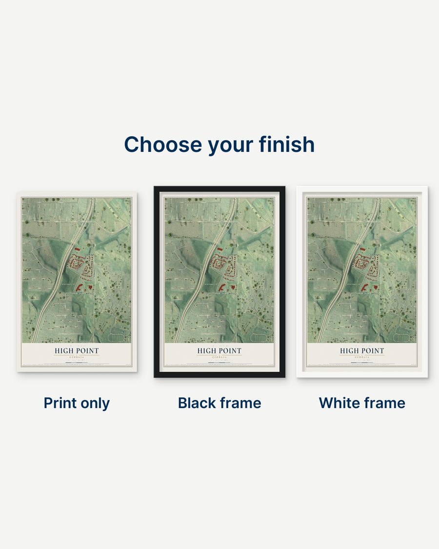 The High Point, Georgia map as a print only, in a black frame and in a white frame