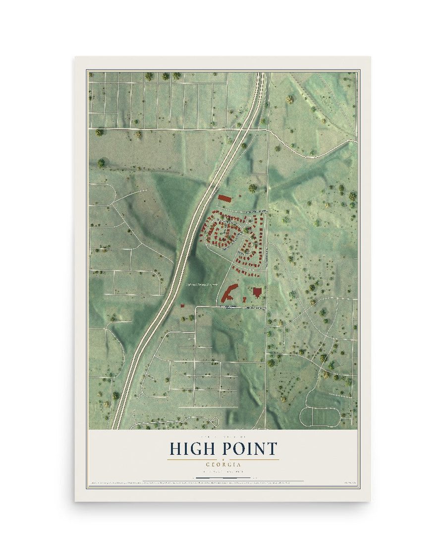 High Point, Georgia map print, 12 x 18 in, print only