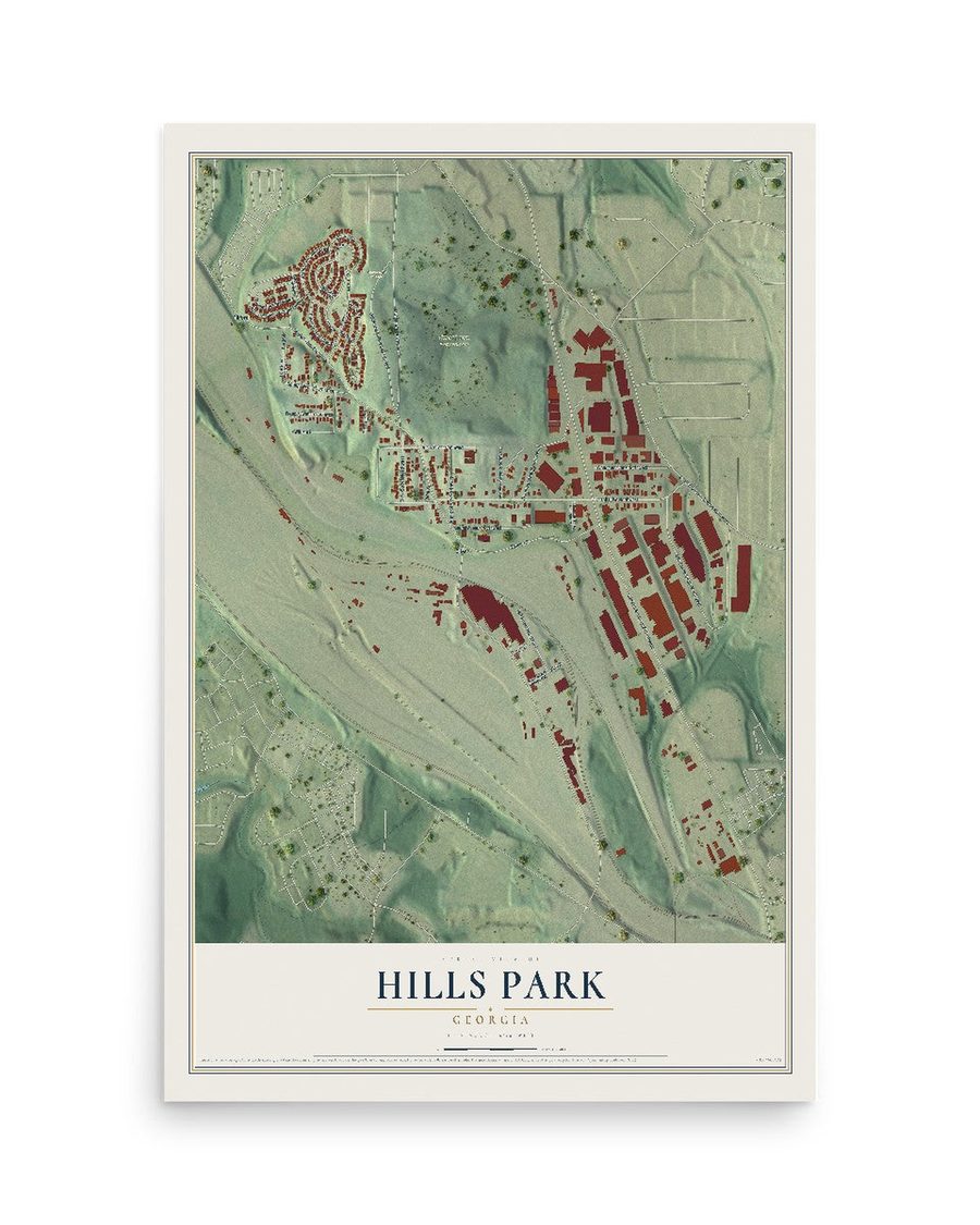 Hills Park, Georgia map print, 12 x 18 in, print only