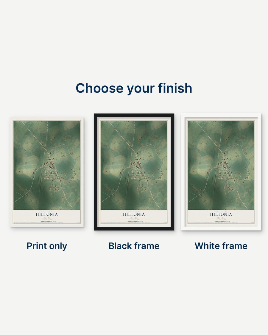 The Hiltonia, Georgia map as a print only, in a black frame and in a white frame