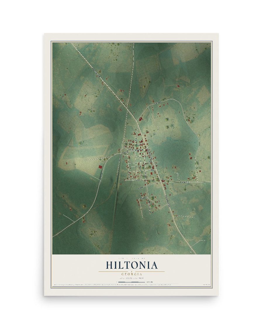 Hiltonia, Georgia map print, 12 x 18 in, print only