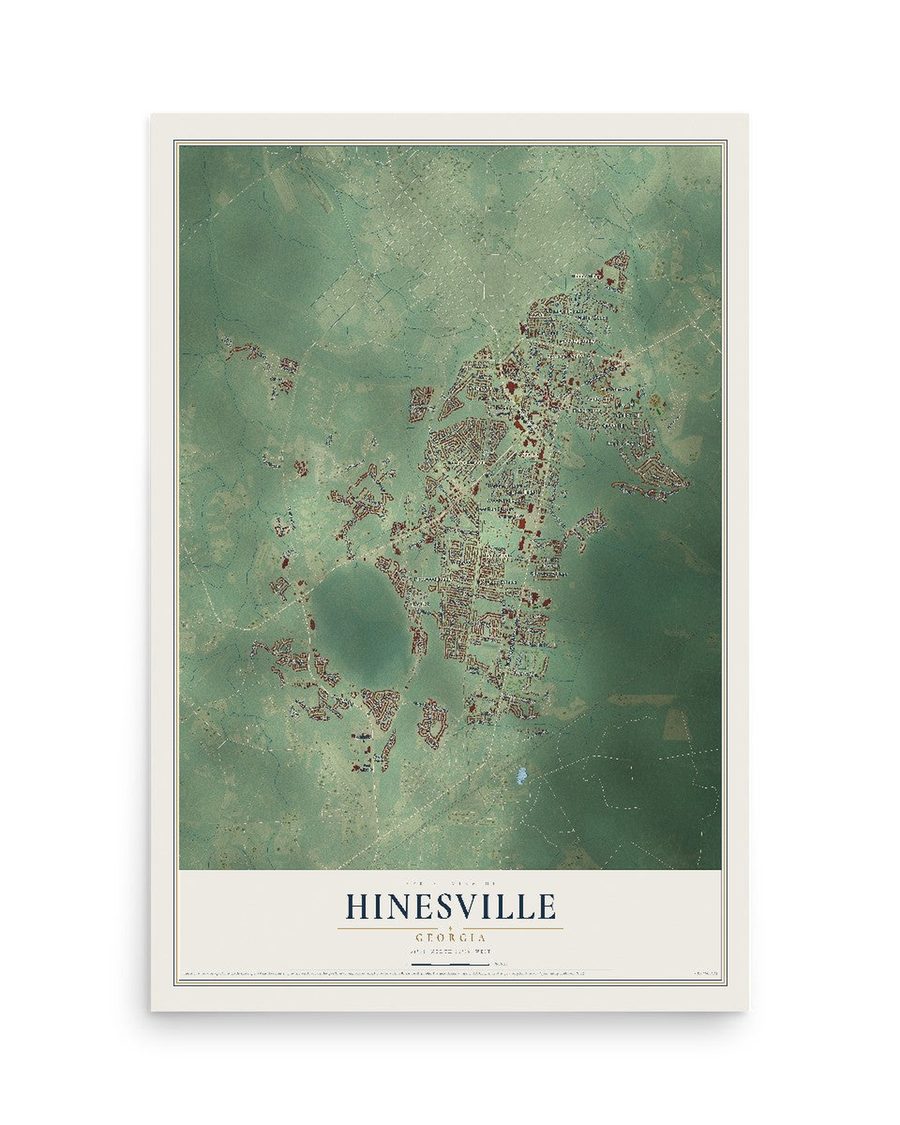 Hinesville, Georgia map print, 12 x 18 in, print only