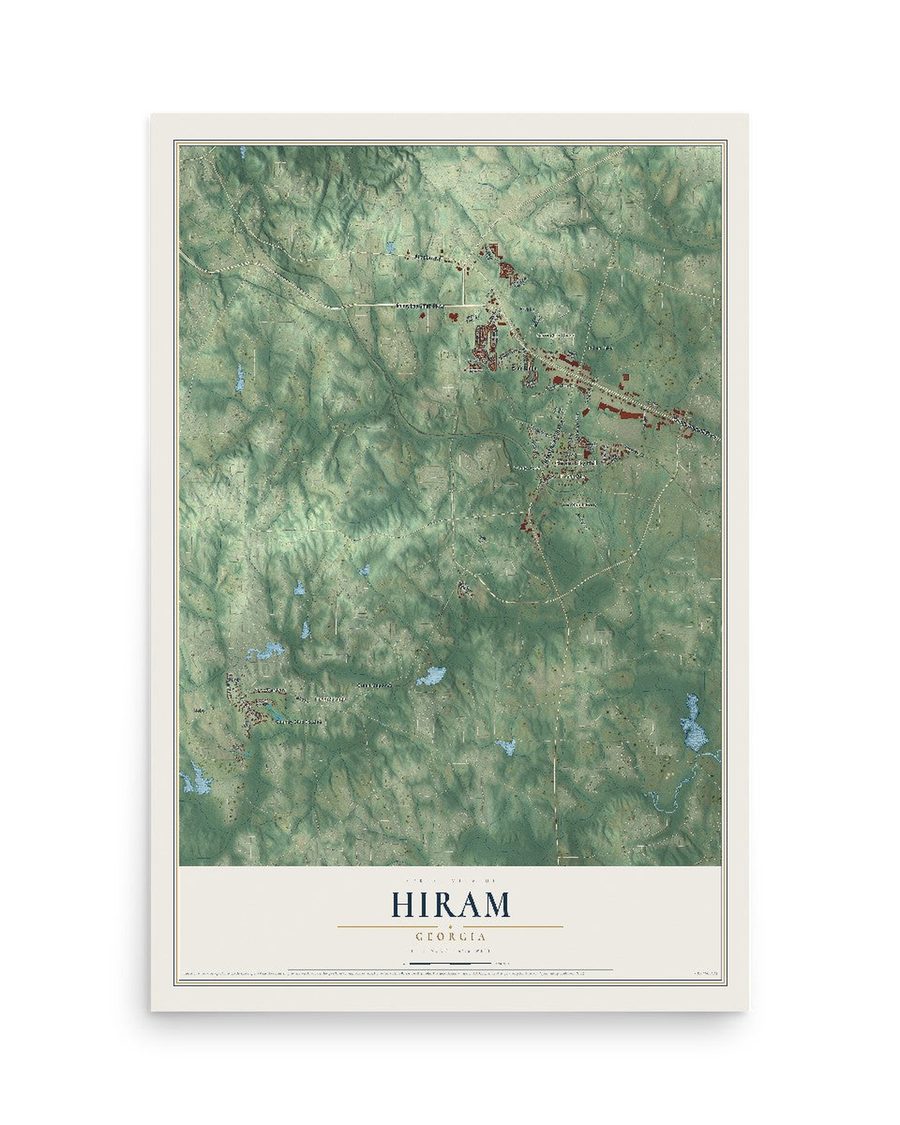 Hiram, Georgia map print, 12 x 18 in, print only