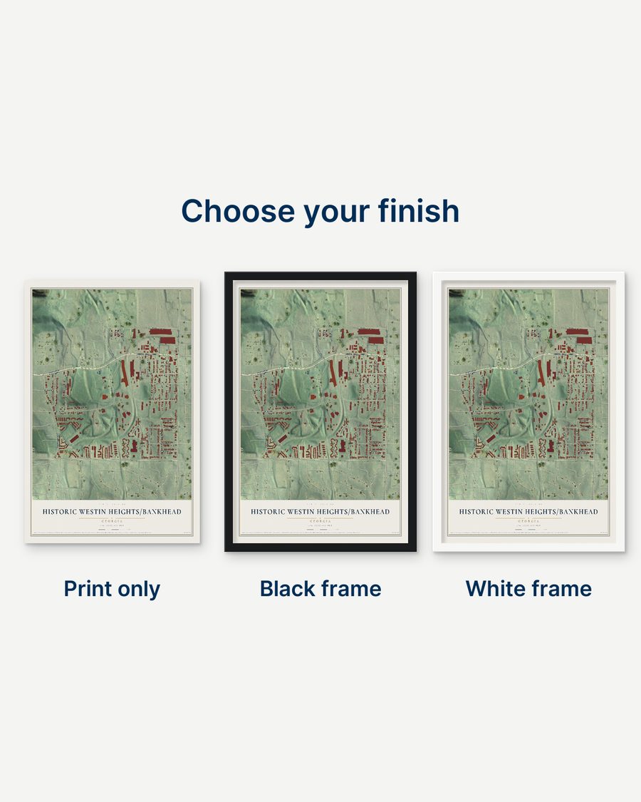 The Historic Westin Heights-Bankhead, Georgia map as a print only, in a black frame and in a white frame