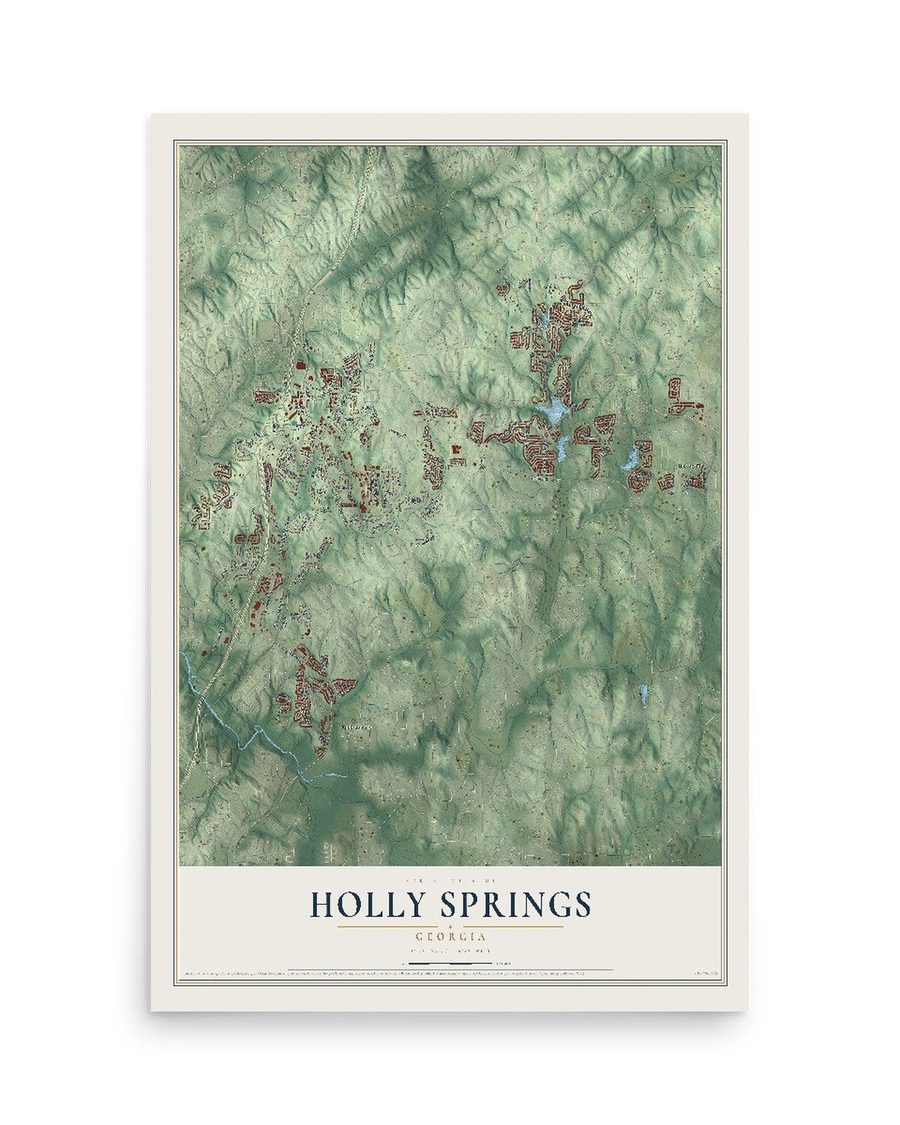 Holly Springs, Georgia map print, 12 x 18 in, print only