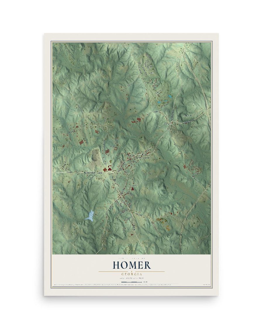 Homer, Georgia map print, 12 x 18 in, print only