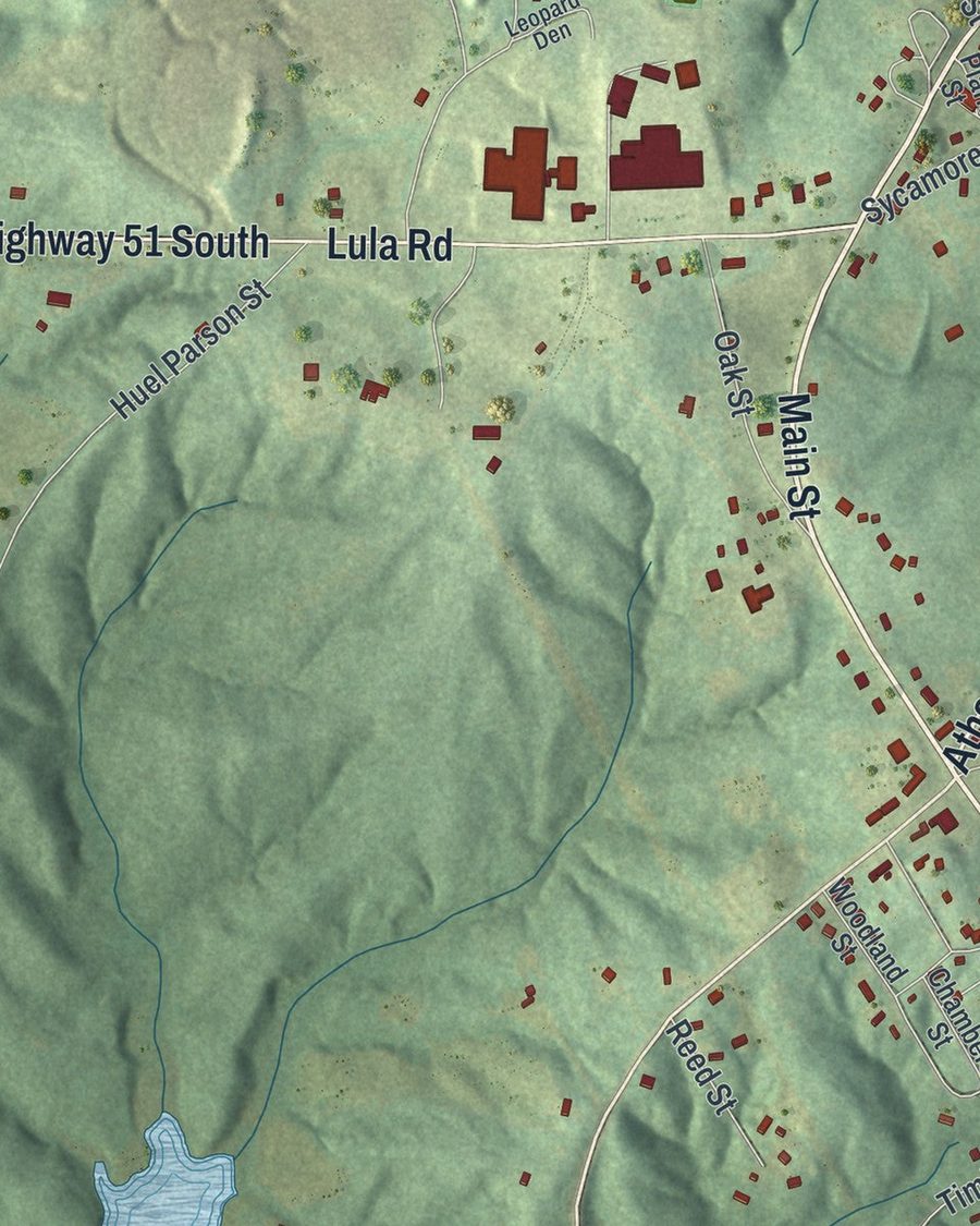 Close-up of Homer streets on the map