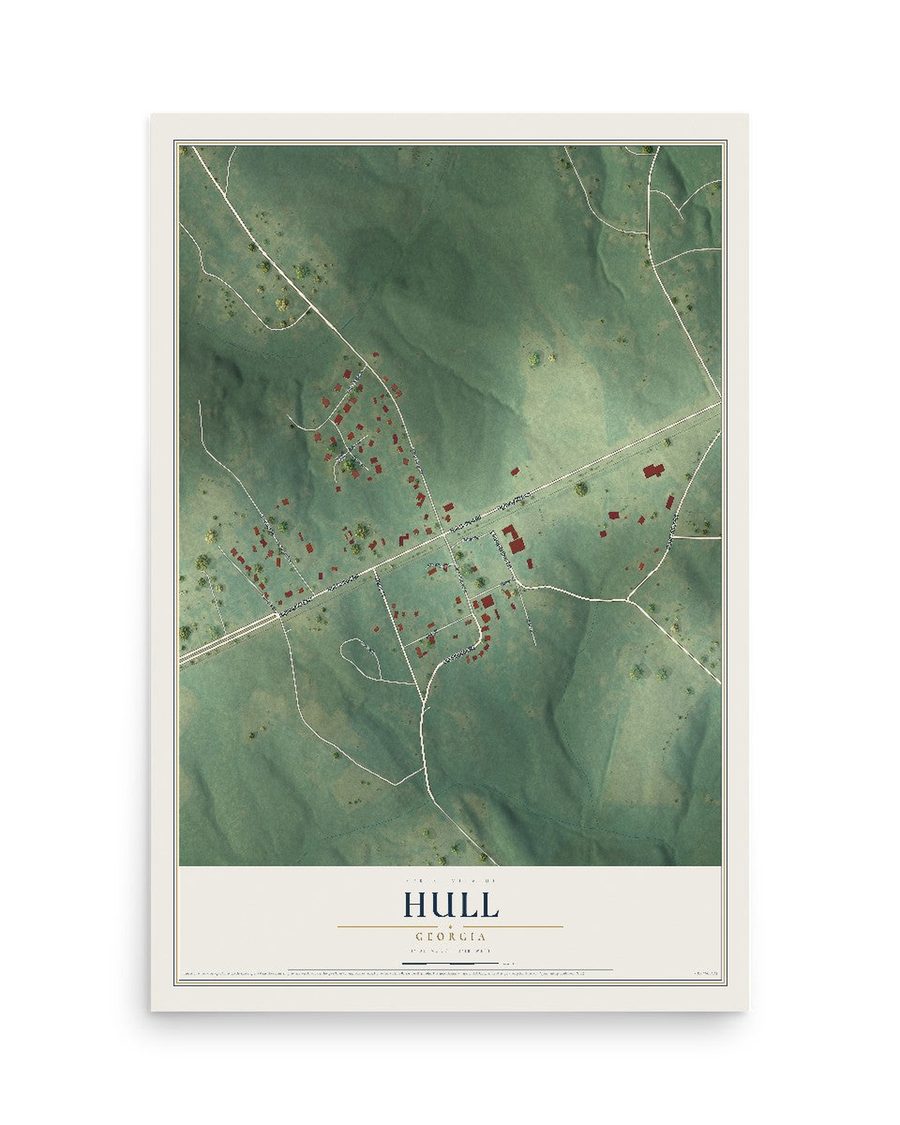 Hull, Georgia map print, 12 x 18 in, print only