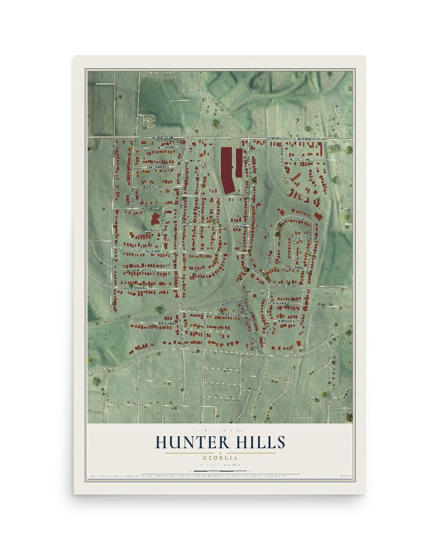 Hunter Hills, Georgia map print, 12 x 18 in, print only