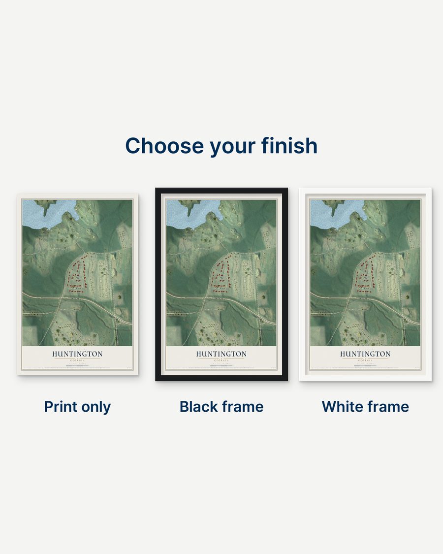 The Huntington, Georgia map as a print only, in a black frame and in a white frame