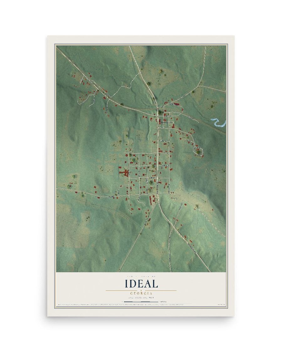 Ideal, Georgia map print, 12 x 18 in, print only