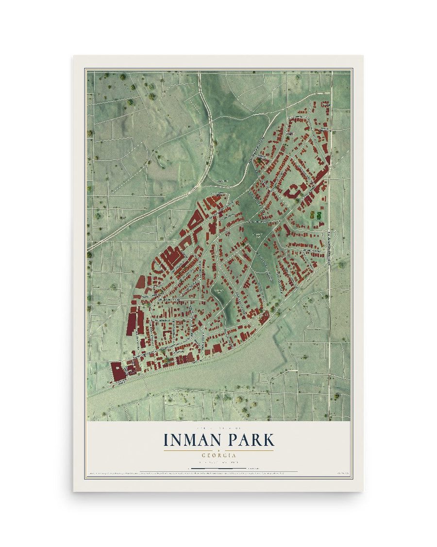 Inman Park, Georgia map print, 12 x 18 in, print only
