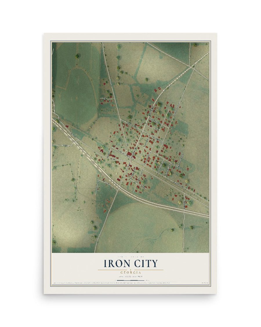 Iron City, Georgia map print, 12 x 18 in, print only