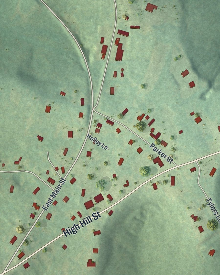 Close-up of Irwinton streets on the map