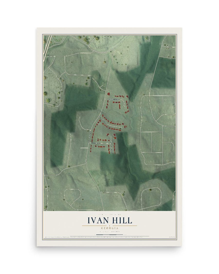 Ivan Hill, Georgia map print, 12 x 18 in, print only