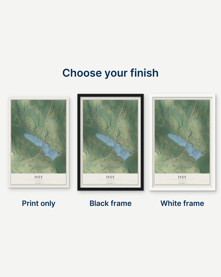 The Ivey, Georgia map as a print only, in a black frame and in a white frame