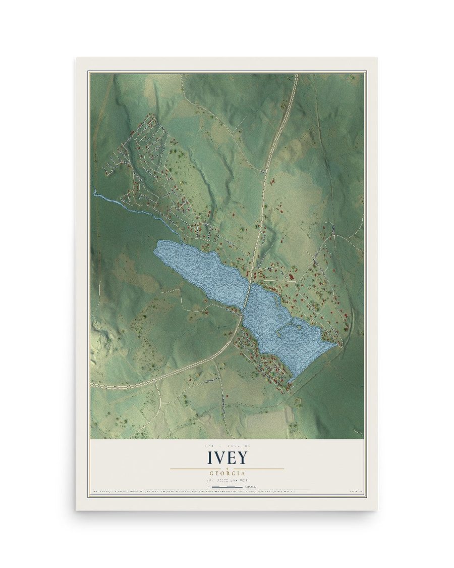Ivey, Georgia map print, 12 x 18 in, print only