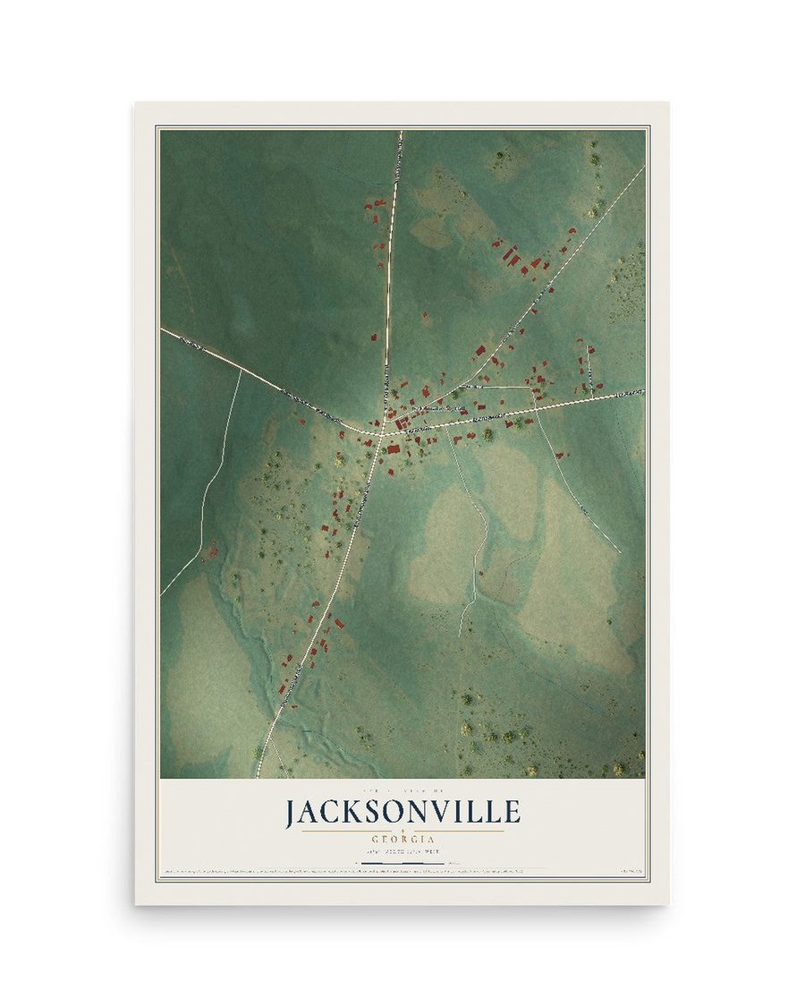 Jacksonville, Georgia map print, 12 x 18 in, print only