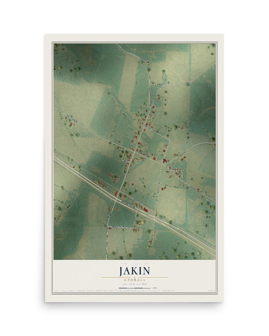 Jakin, Georgia map print, 12 x 18 in, print only