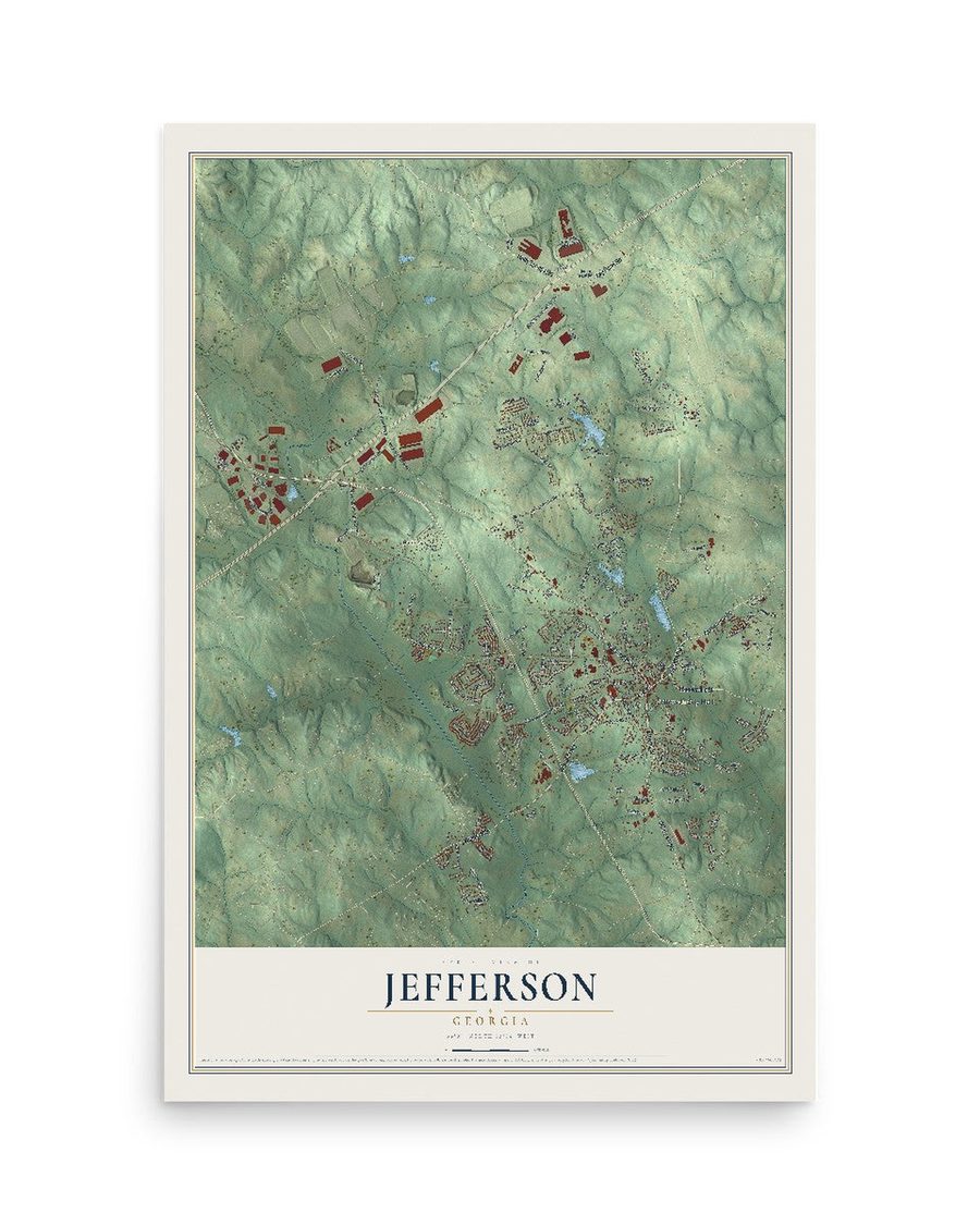 Jefferson, Georgia map print, 12 x 18 in, print only