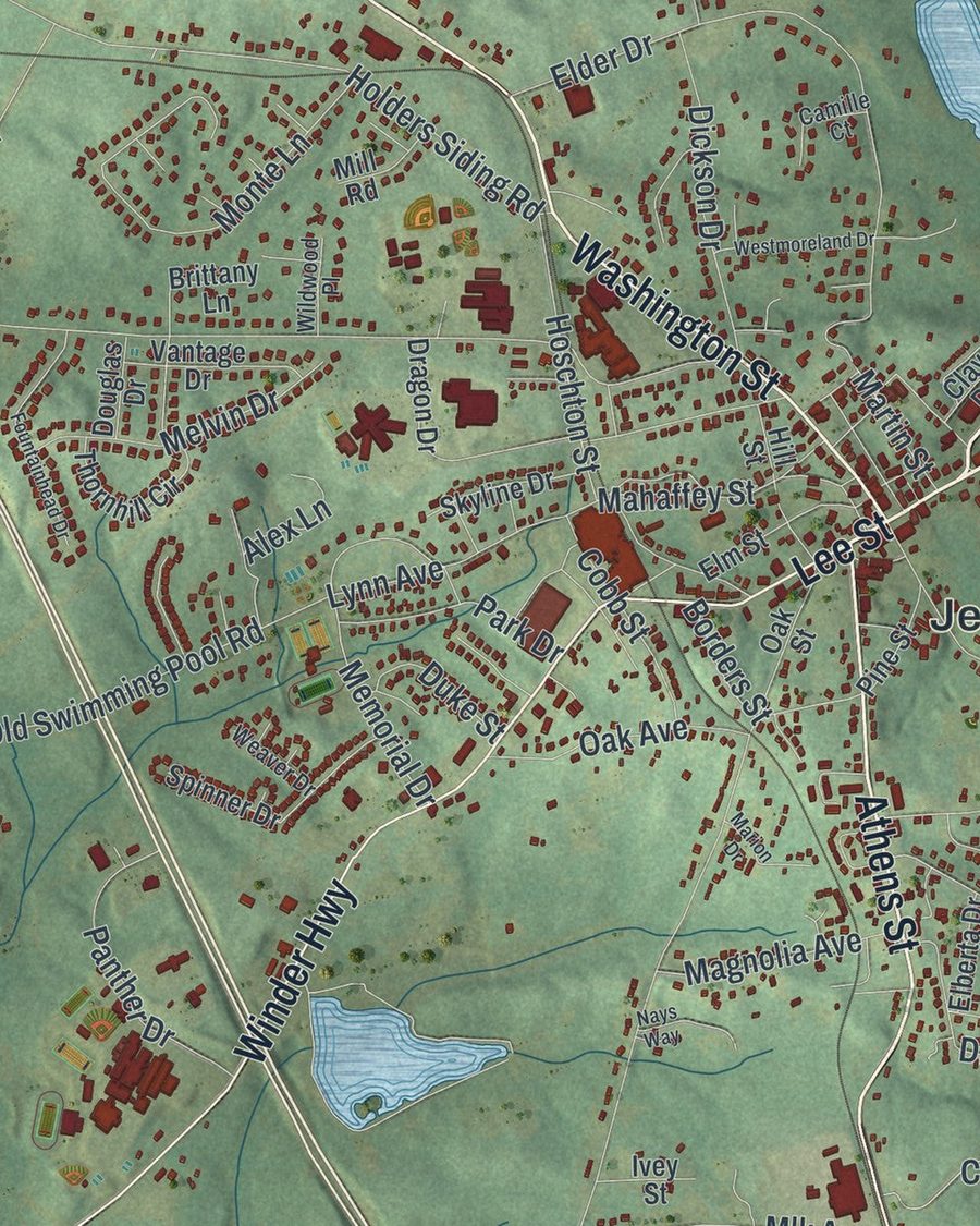 Close-up of Jefferson streets on the map