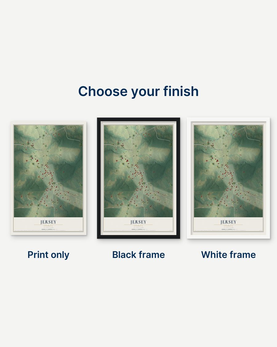 The Jersey, Georgia map as a print only, in a black frame and in a white frame
