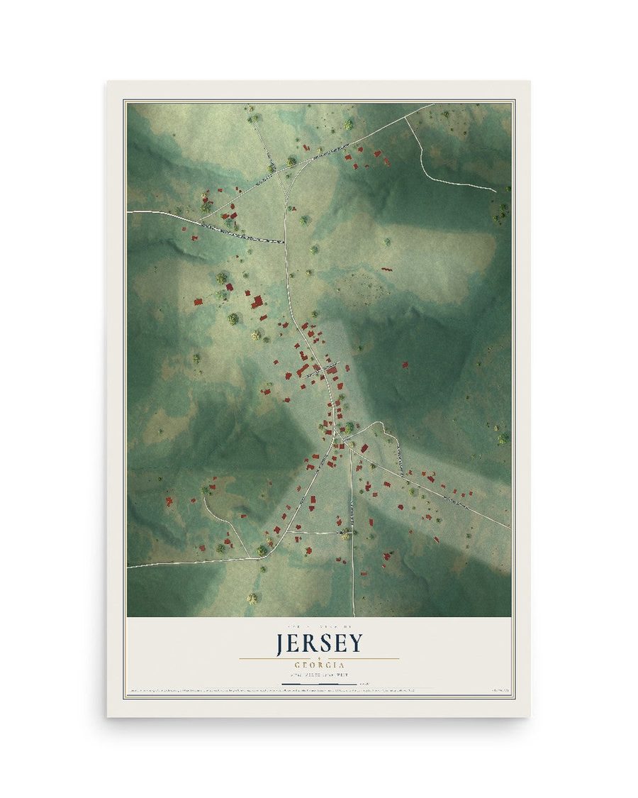 Jersey, Georgia map print, 12 x 18 in, print only