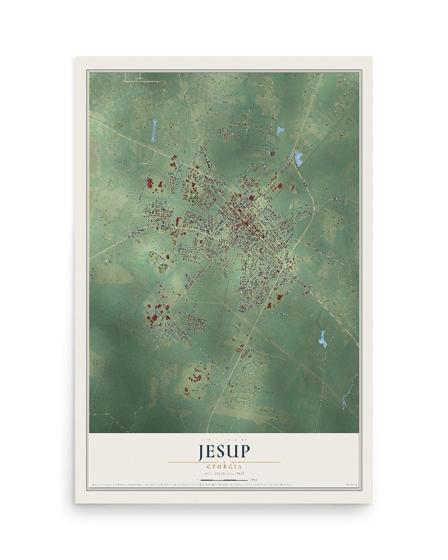 Jesup, Georgia map print, 12 x 18 in, print only