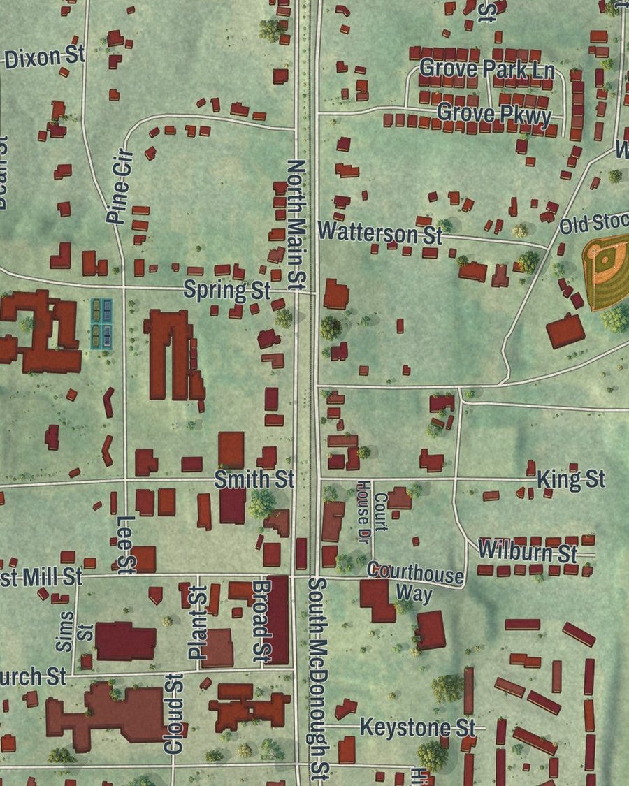 Close-up of Jonesboro streets on the map