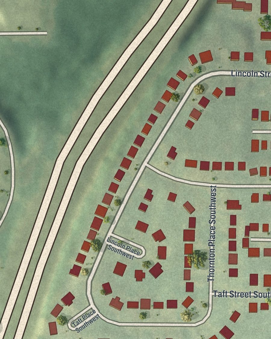 Close-up of Joyland streets on the map
