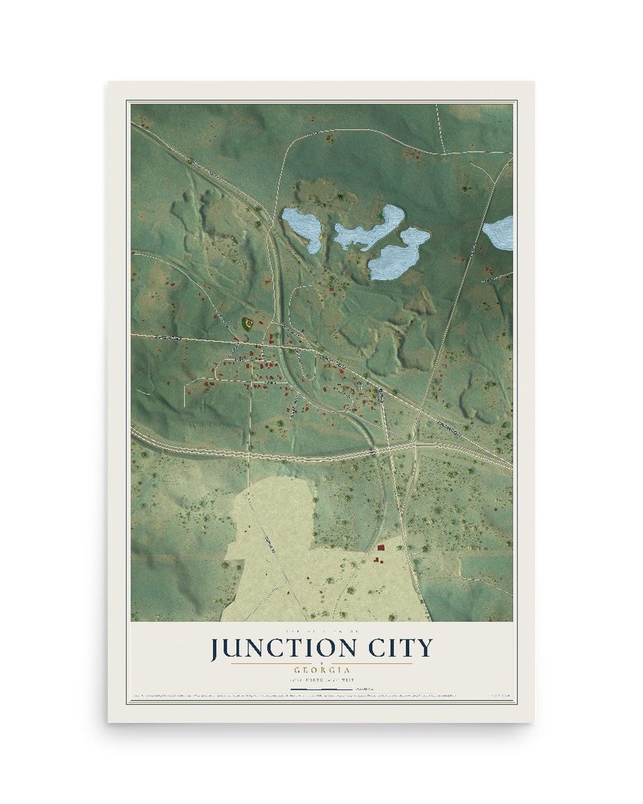 Junction City, Georgia map print, 12 x 18 in, print only