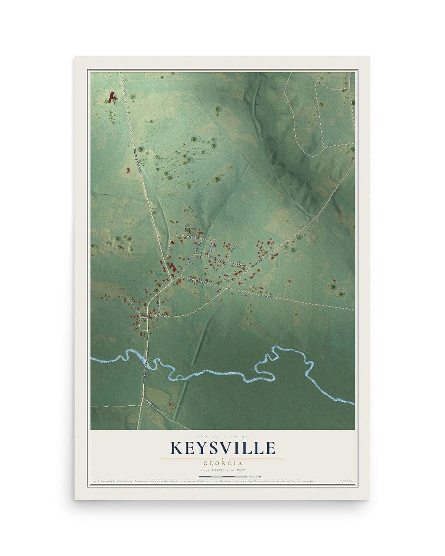Keysville, Georgia map print, 12 x 18 in, print only