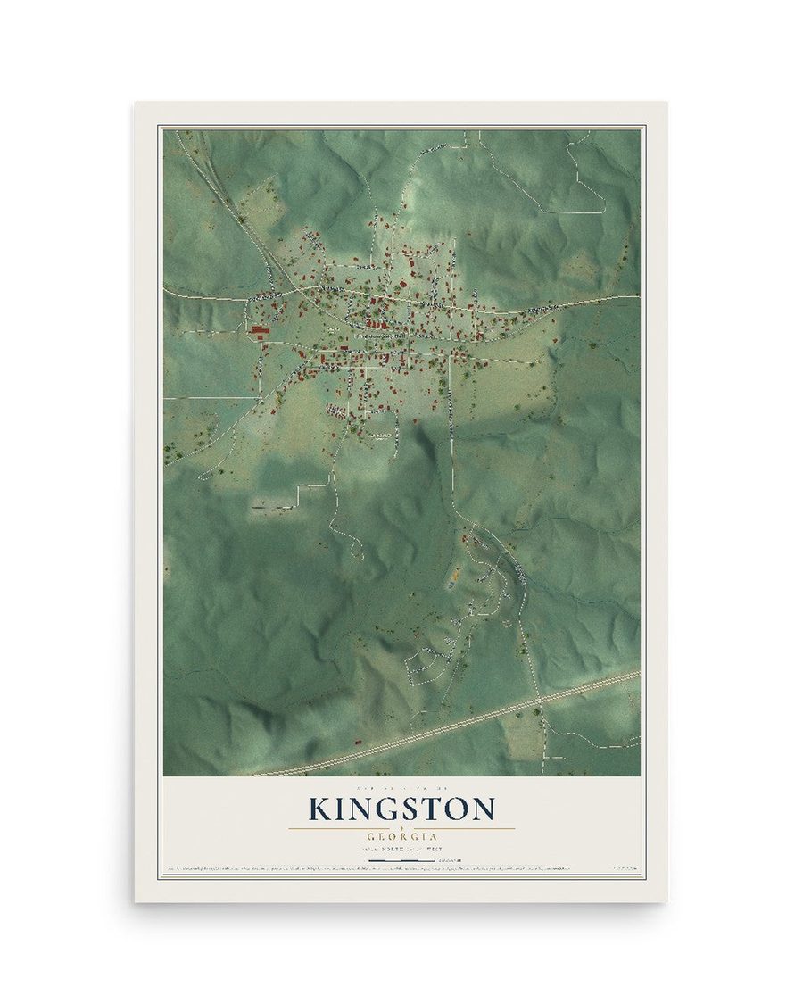 Kingston, Georgia map print, 12 x 18 in, print only