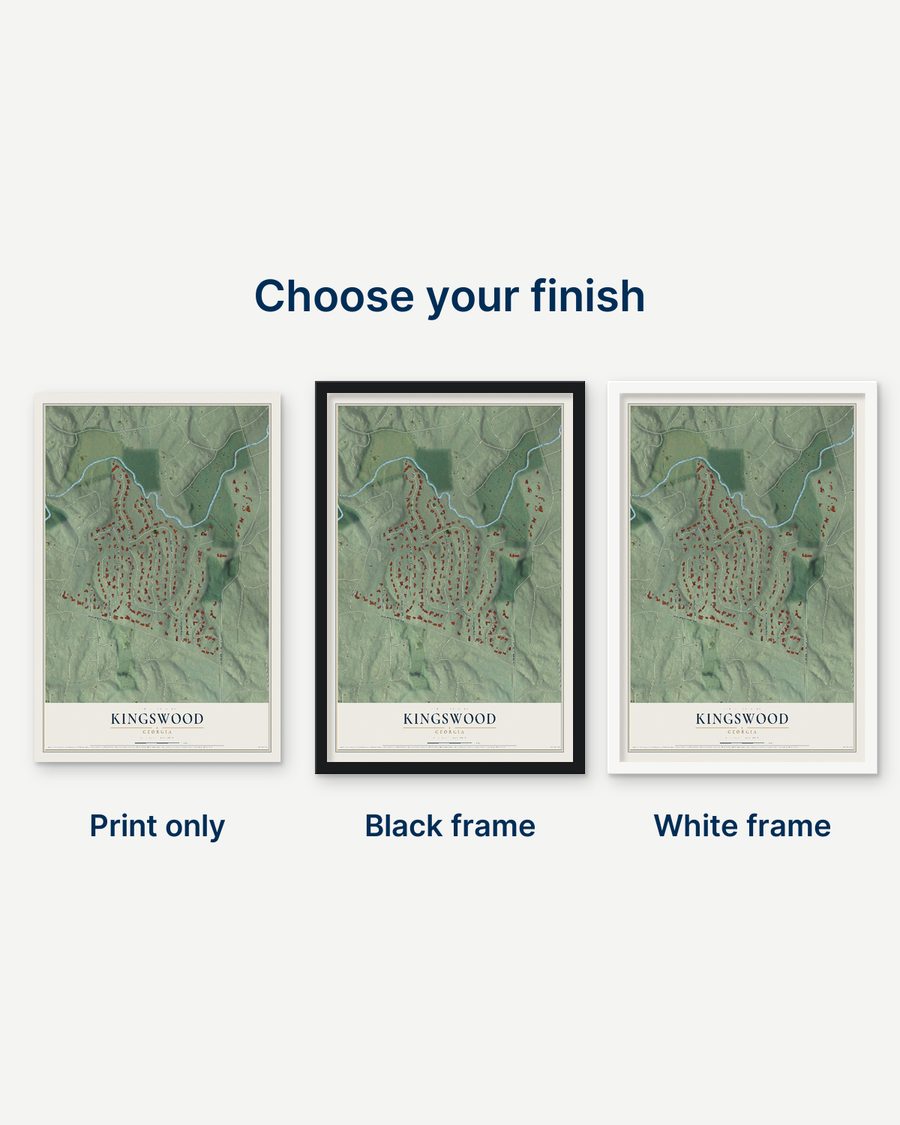 The Kingswood, Georgia map as a print only, in a black frame and in a white frame