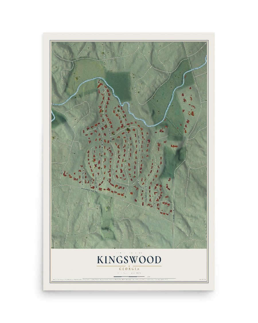 Kingswood, Georgia map print, 12 x 18 in, print only