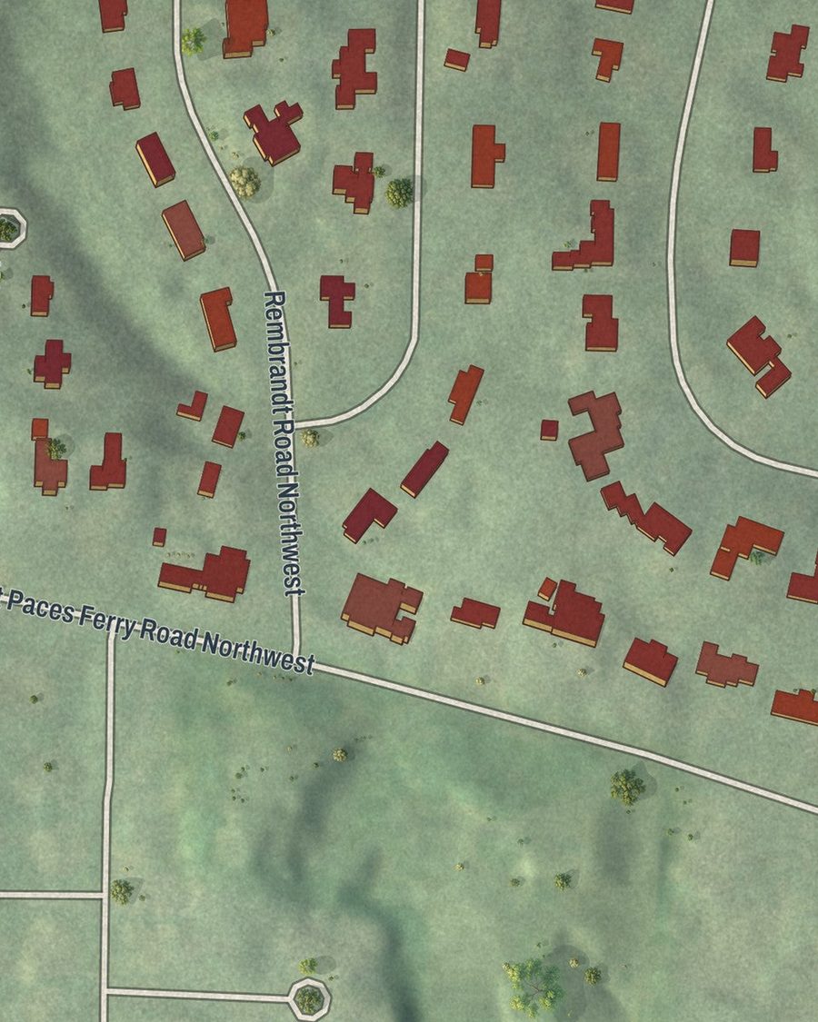 Close-up of Kingswood streets on the map