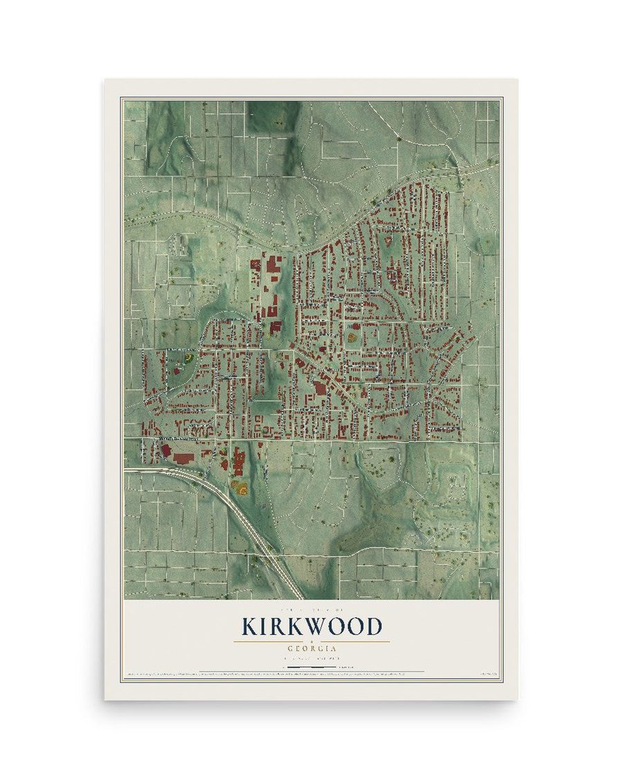 Kirkwood, Georgia map print, 12 x 18 in, print only