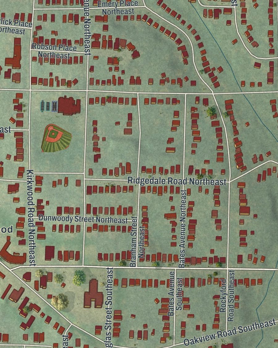 Close-up of Kirkwood streets on the map