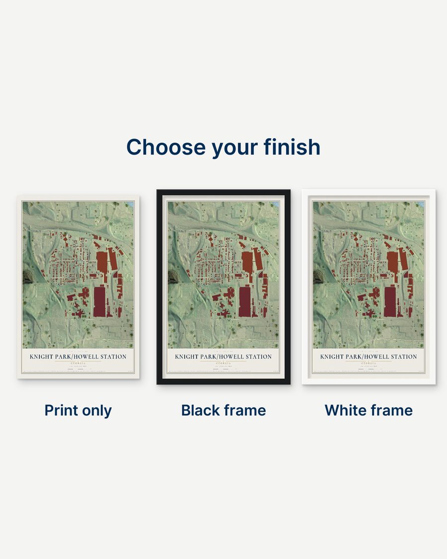 The Knight Park-Howell Station, Georgia map as a print only, in a black frame and in a white frame
