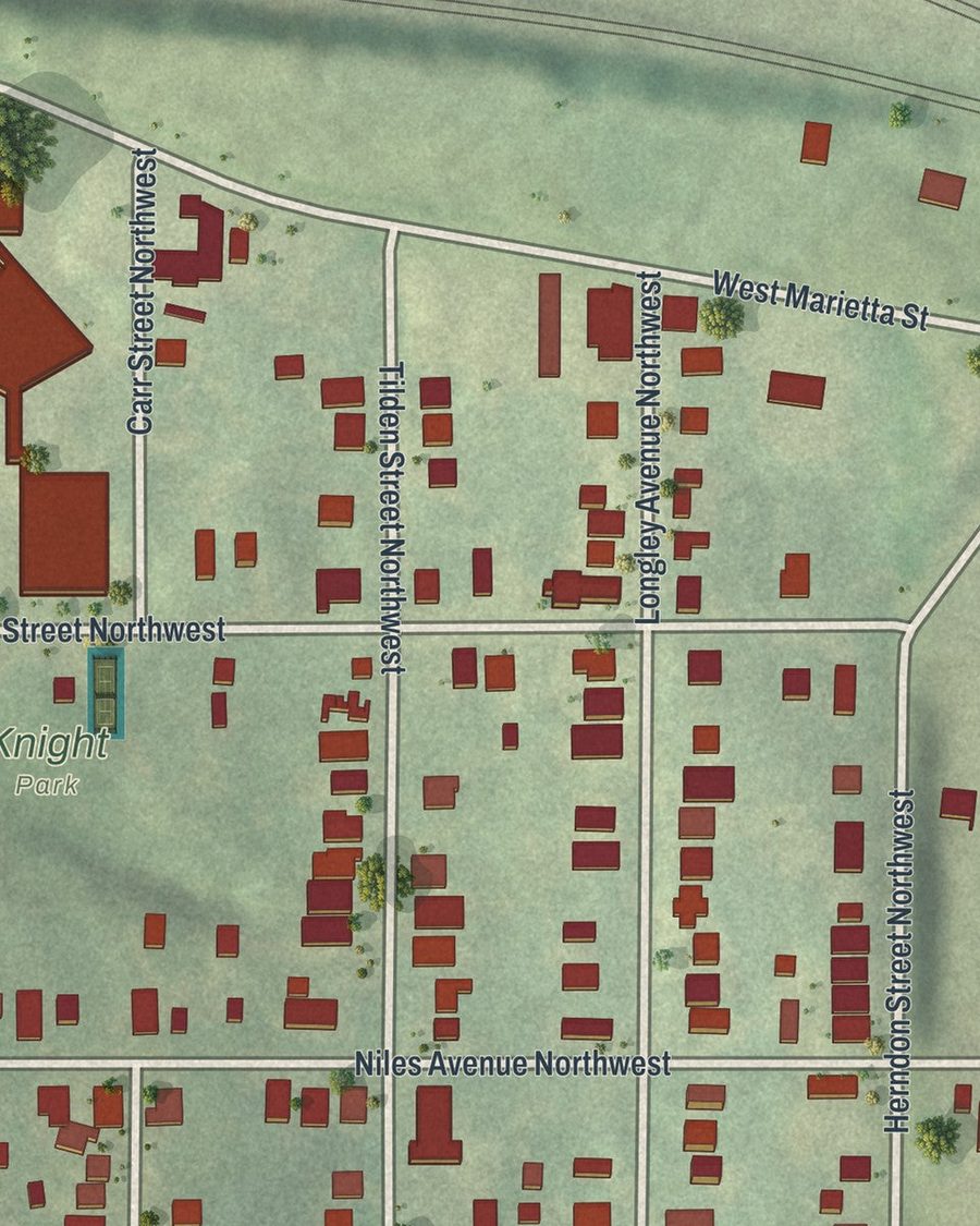 Close-up of Knight Park-Howell Station streets on the map