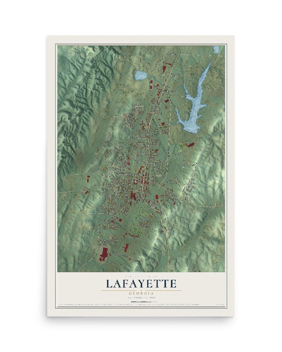 LaFayette, Georgia map print, 12 x 18 in, print only