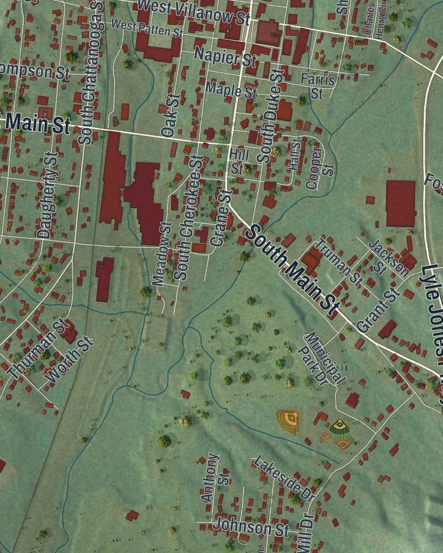 Close-up of LaFayette streets on the map