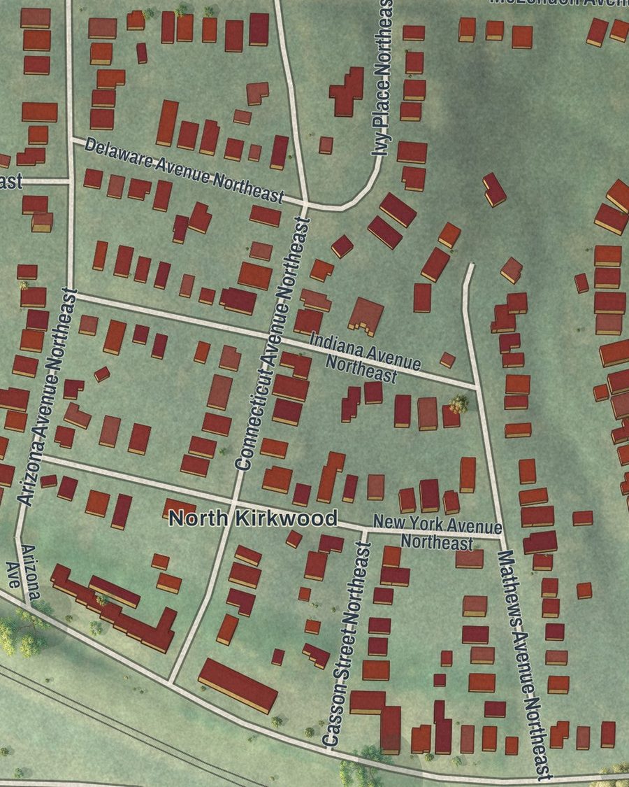 Close-up of Lake Claire streets on the map