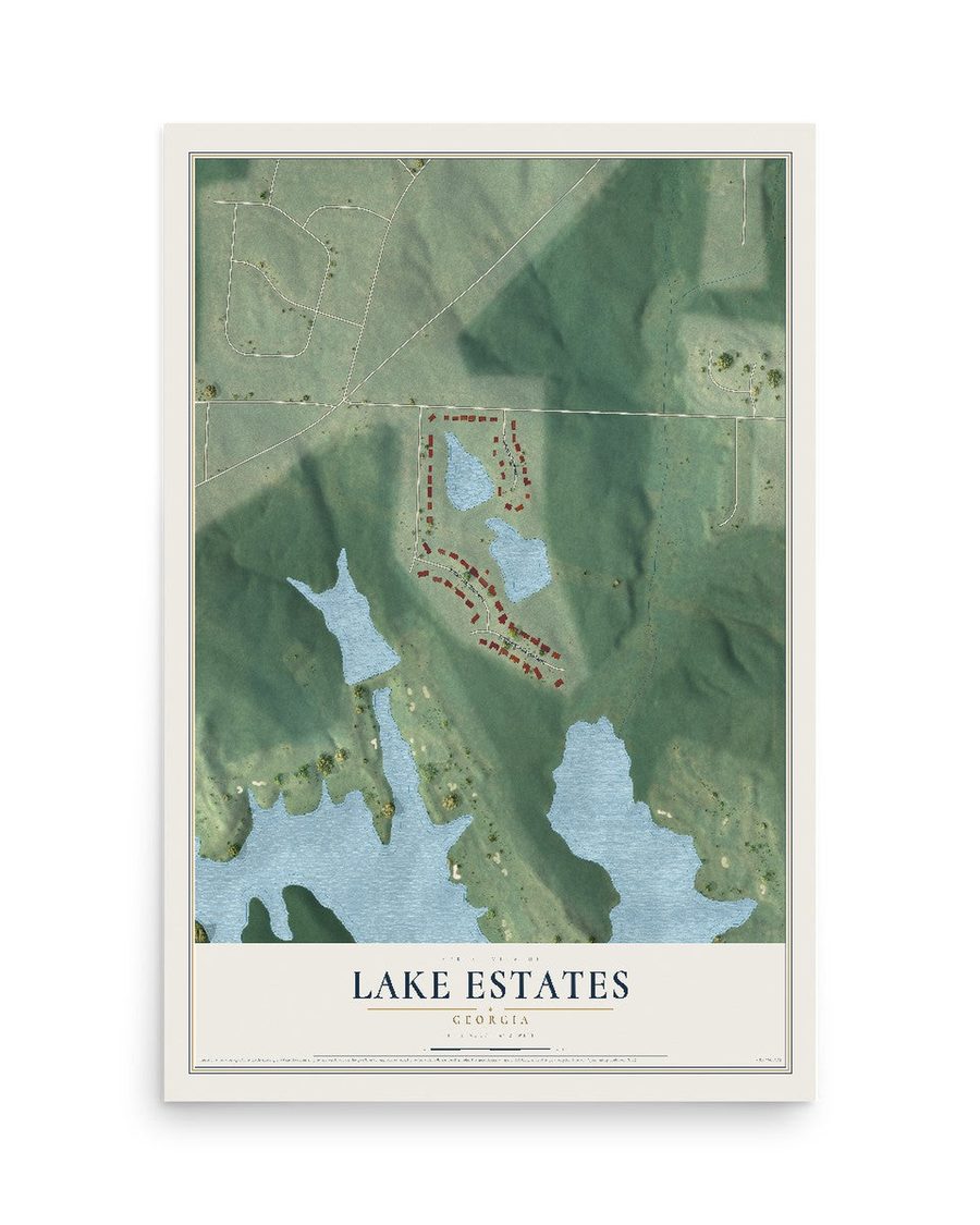 Lake Estates, Georgia map print, 12 x 18 in, print only