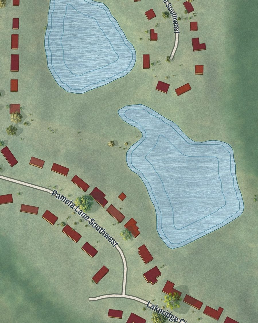 Close-up of Lake Estates streets on the map